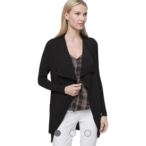 Whbm Pocket-Detail black open front Midi Coverup cardigan Medium - Picture 1 of 8